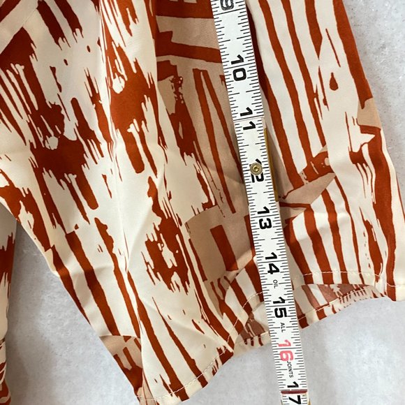 J. Brooks Boutique Robe Kimono Full Length Rust & Cream Tie Belt Split Sides - Picture 6 of 14